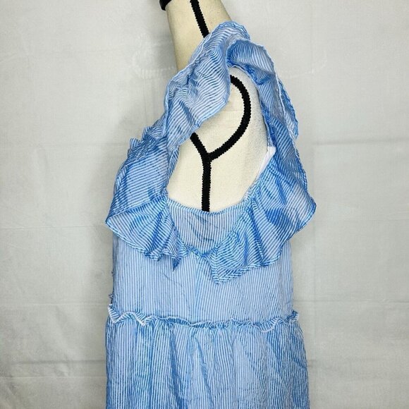 THML Blue White Babydoll Dress Ruffle Tiered Sleeveless Lined Women's Size L - Picture 5 of 7